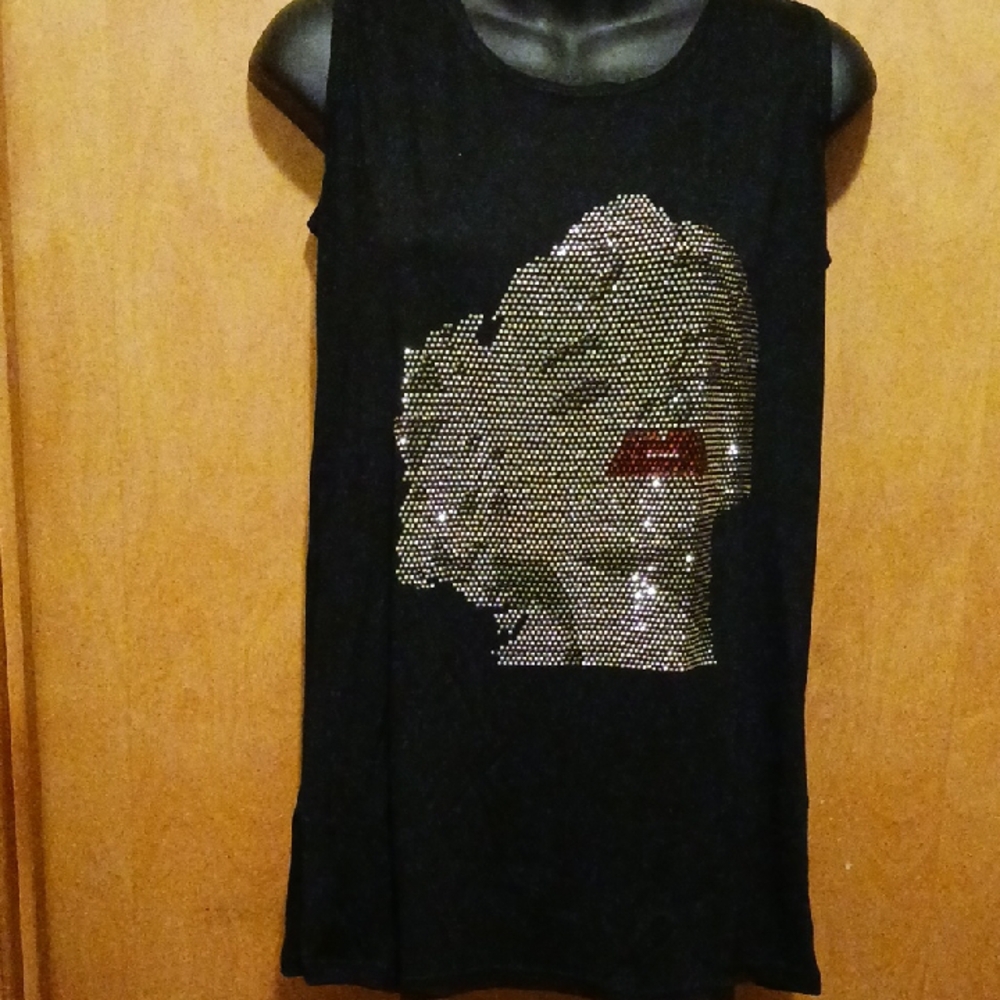 Marilyn Monroe Black Sleeveless Top with Silver Graphic